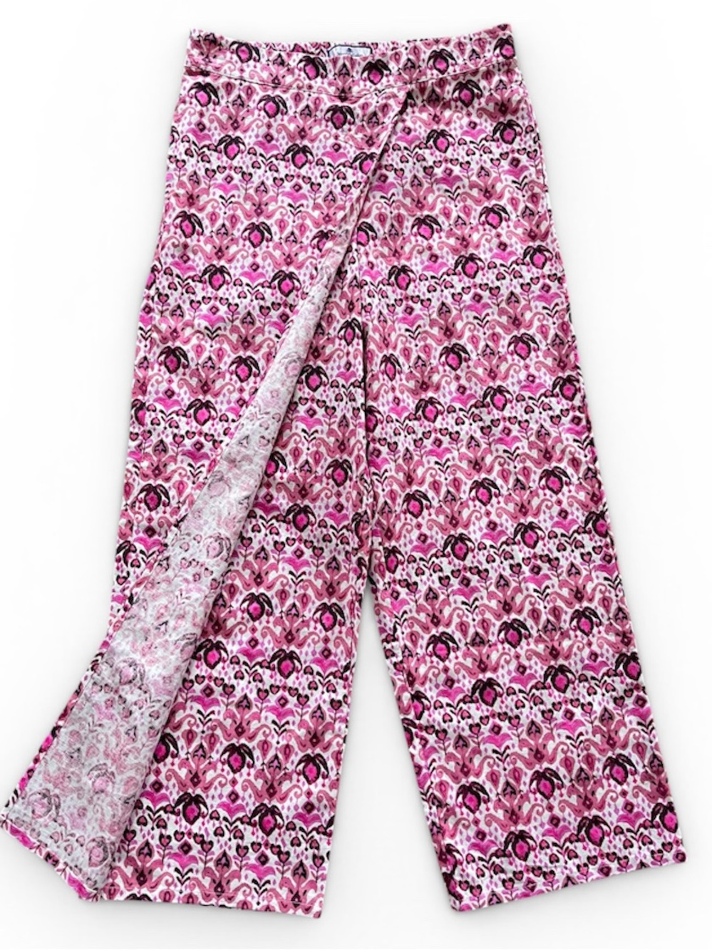Stella Parker Island Collection Pink Ikat Wide-Leg Pants Sz S Beach Cotton Linen